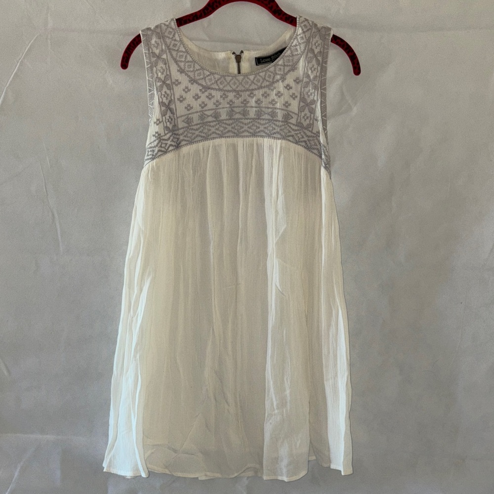 Ann Taylor White and Gray Embroidered Mini Dress